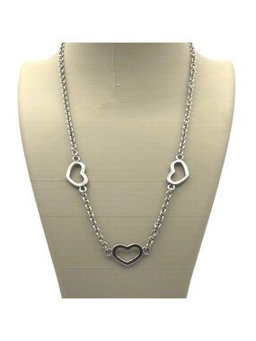 Open Heart Link Chain Necklace Sterling Silver 12.19g 16" 925 Vintage Estate